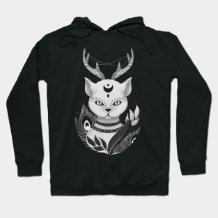 Occult Cat, Black and white Hoodie